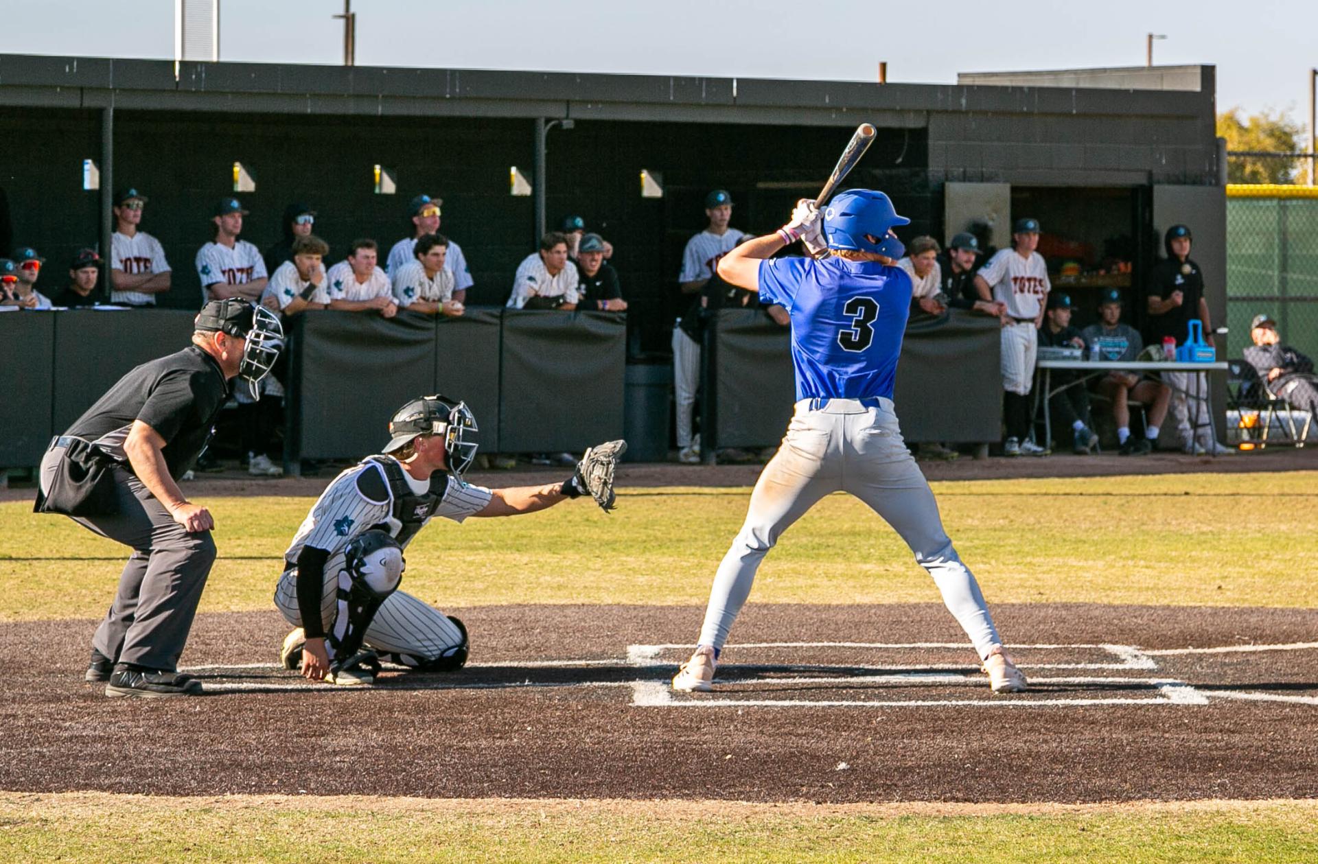 #3 for GateWay Matt Maize is up to bat in a blue GateWay jersey 