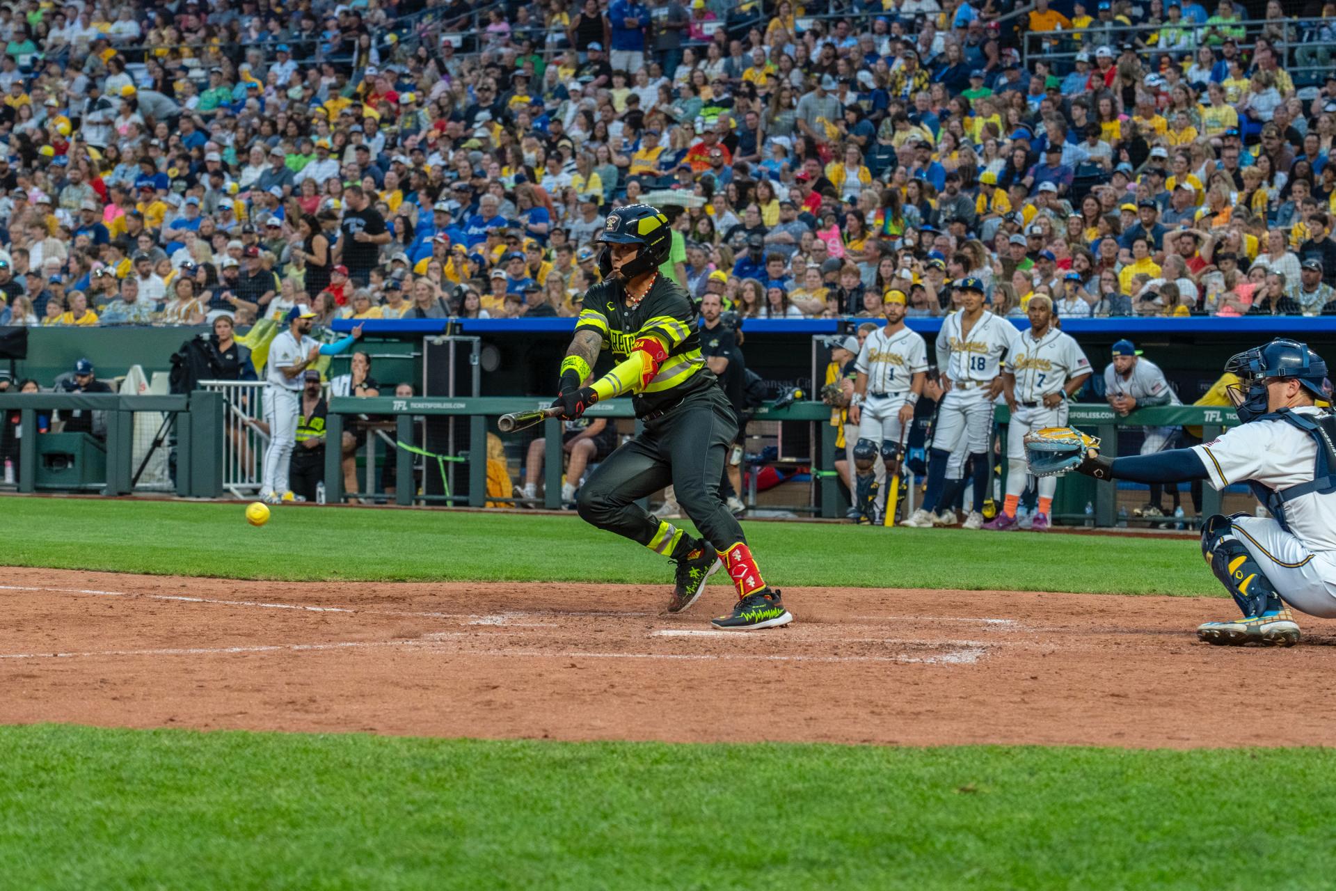 Isaac Parra at bat during a Firefighters baseball game. 