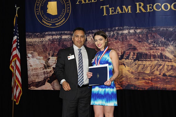 Arsenija Zlaticanin with Dr. Steven Gonzales at All Arizona Academic Luncheon