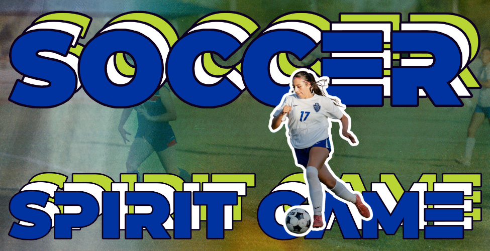 Women playing soccer with text Soccer Spirit Game