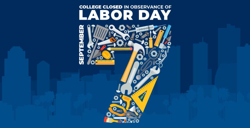 Blue graphic with text Labor Day Closure