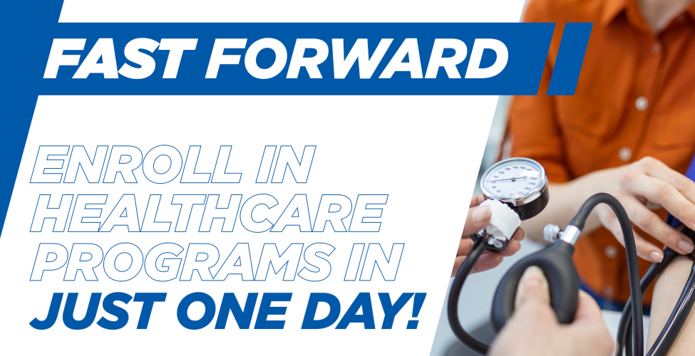 Image with the words "Fast forward, Enroll in just one day!"