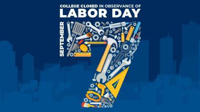 Blue graphic with text Labor Day Closure