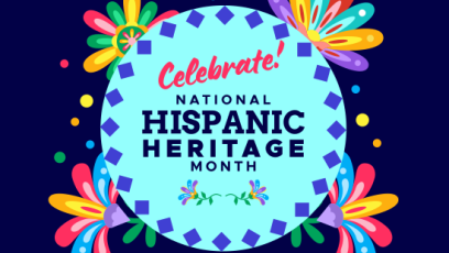 Celebrate National Hispanic Heritage Month design with flowers and a purple background