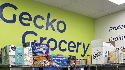 The Gecko Grocery at GateWay with shelves of food. 