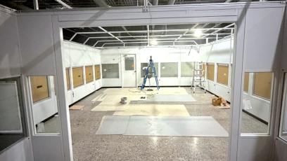 A photo of the interior of the clean room under construction.