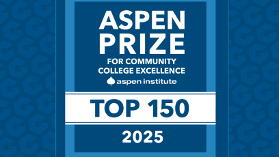 A blue background with the text "Aspen Prize for Community College Excellence Top 150 2025"