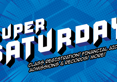 Words "Super Saturday" on a black reverse circle G