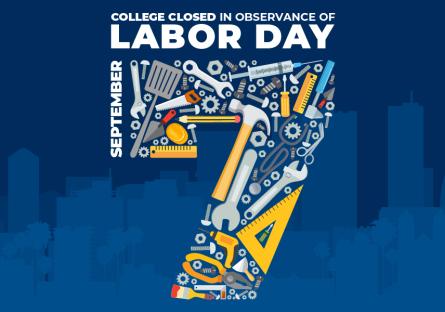 Blue graphic with text Labor Day Closure