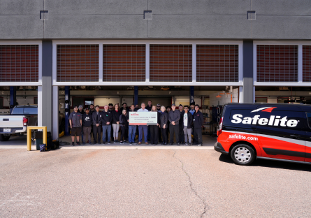 Students from the GateWay Automotive Services program receive a $5,000 scholarship donation from Safelite AutoGlass.