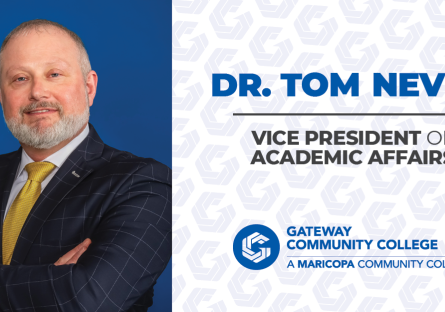 On the left, a headshot of Dr. Tom Nevill. On the right, the text "Dr. Tom Nevill, Vice President of Academic Affairs" with the GateWay "Circle G" and script logo underneath.