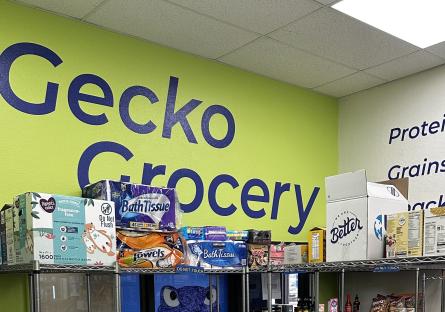 The Gecko Grocery at GateWay with shelves of food. 