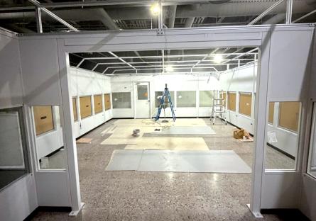 A photo of the interior of the clean room under construction.
