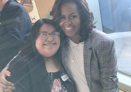 Students Meets Former First Lady Business Student Erica Dawahoya with Michelle Obama