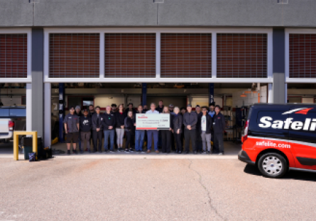 Students from the GateWay Automotive Services program receive a $5,000 scholarship donation from Safelite AutoGlass.