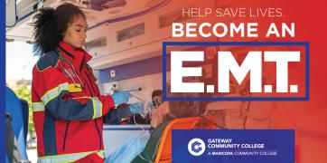 Woman EMT wearing red jacket