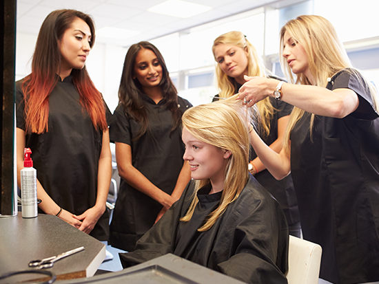Female hair styling students