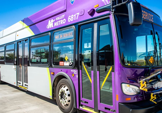 Valley Metro bus parked outdoors with the sign reading “Not in Service.”