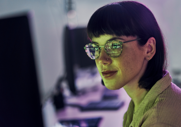 Woman looking at a computer screen
