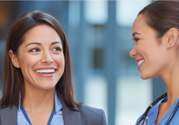 Two women having a conversation while smiling